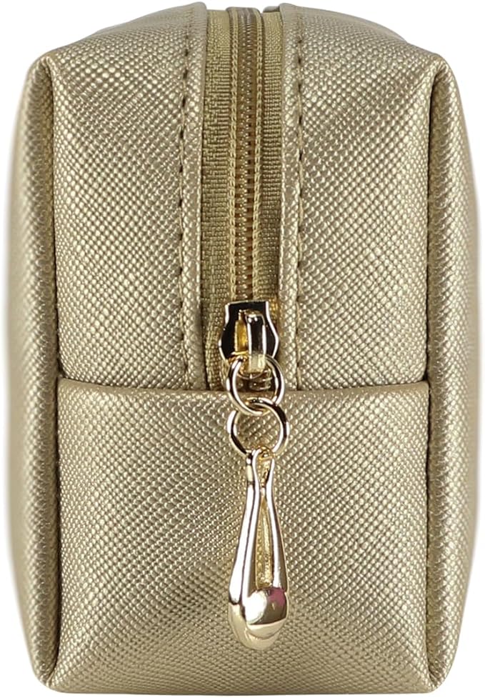 Small Makeup Bag Portable Cosmetic Bag for Women Makeup Pouch Waterproof Toiletry Bag for Travel (Gold, Mini)