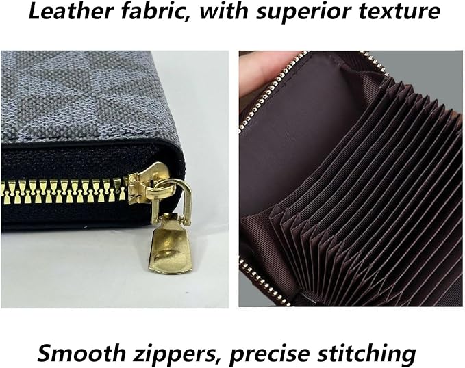 Ladies change card bag, zip storage bank card case, small portable 11 large capacity pouch, holds banknote change credit card(Triangular pattern black)