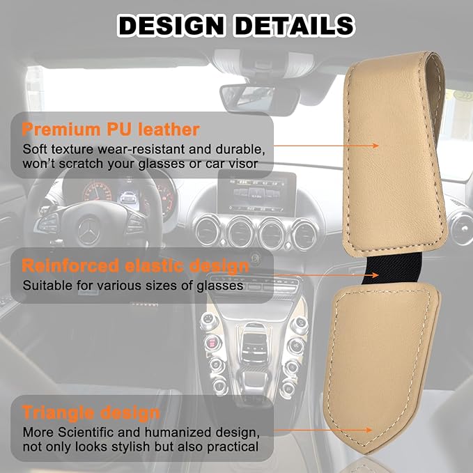 Hoffi Black Sunglasses Holder for car Visor, 2 Packs Magnetic Leather Sunglasses Clip for car Visor, car Accessories for Women and Men Interior, Visor Sunglasses Holder Clip（Black+Beige）
