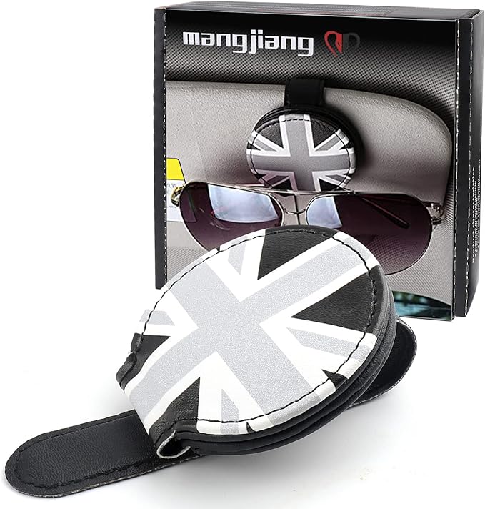 for Mini Cooper Universal Visor Car Glasses Sunglasses Holder Storage Fastener Portable Clip Vehicle Auto R55 R56 R60 F56 F55 F60 (Gray Union Jack)