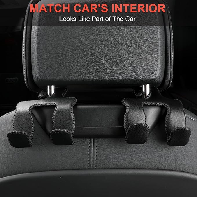 AMVOYOA 【2021 Upgraded】 Car Purse Hook, 2 in 1 Car Seat Headrest Hooks Durable Hanger Storage Holder Leather Organizer for Hanging Grocery Bags, 1 Pack, Brown