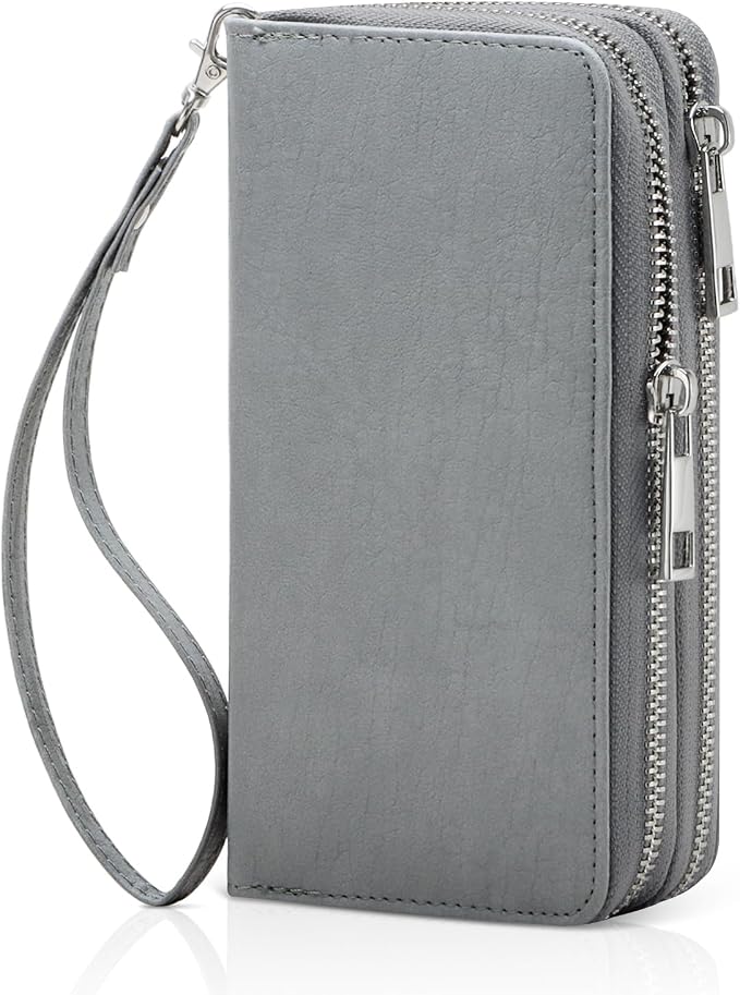 Cellphone Wallet for Women Dual Zipper Long Purse with Removable Wristlet
