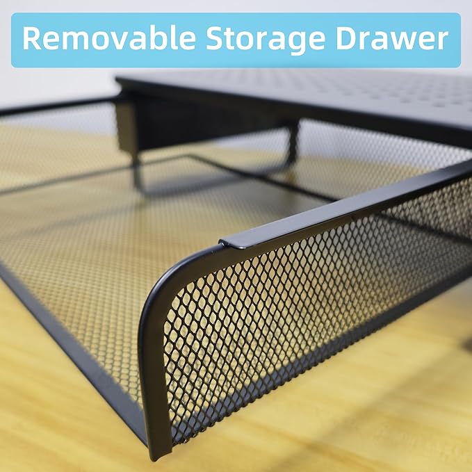Monitor Stand Riser, Metal Laptop Stand with Storage, Printer Stand with Vented Drawer and Side Storage, Desk Organizer for Monitor, VMMR01-WDB