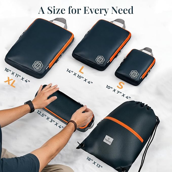 Extra Large Compression Packing Cube 6 Piece Set for Travel and Check Luggage by TRIPPED Travel Gear