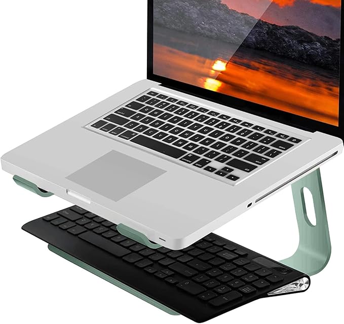 Orionstar Ergonomic Laptop Stand, Premium 5mm Aluminum Riser for 10-15.6 Inch Notebook Computer, Tool-Free Detachable Elevator Holder for Desk Office, Sturdy Riser for Eye-Level Neck Relief, Green