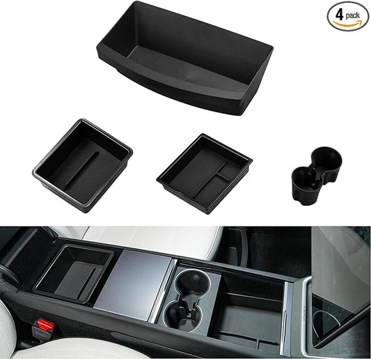 Motrobe 6PCS 2026 Center Console Organizer for Tesla Model Y Juniper (Only Premium & Performance 2025/2026) Cup Holder Armrest Storage Box Under Seat Storage Box Model Y Juniper Accessories