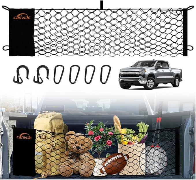 Truck Bed Cargo Net for 2019-2026 Chevy Silverado & GMC Sierra 1500/2500HD/3500HD, Envelope Style Pickup Truck Bed Net for Silverado Accessories, Upgraded Trunk Cargo Net Storage Bag
