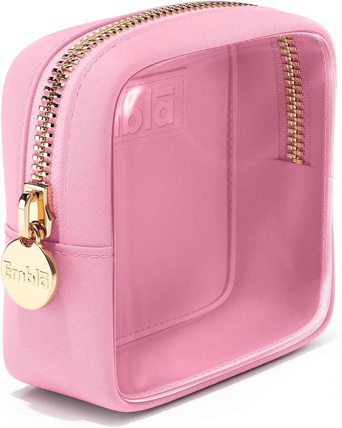 Embla Clear Small Makeup Bag for Purse Cute Mini Make Up Nylon Organizers Tiny Cosmetic Bags for Women Girls Little Toiletry Travel Pouches Zipper Skincare Pouch Organizer Light Pink