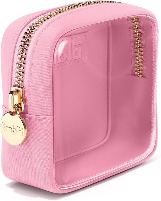 Embla Clear Small Makeup Bag for Purse Cute Mini Make Up Nylon Organizers Tiny Cosmetic Bags for Women Girls Little Toiletry Travel Pouches Zipper Skincare Pouch Organizer Light Pink