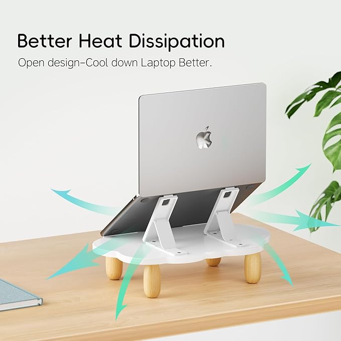 AFOOYO Adjustable Wood Laptop Stand, Ergonomic Height Angles Computer Stand, Cloud-Shaped Holder Riser Notebook Stand for Desk Compatible with Air, Pro, Dell, HP, Lenovo More 10-17.3" Laptops, White