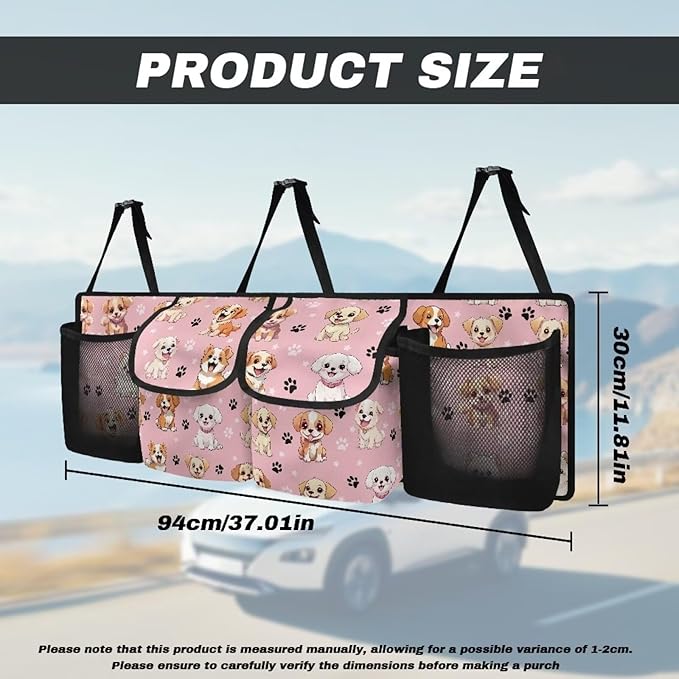 Cute Dog Car Trunk Organizer Back Seat Hanging with 4 Pockets Auto Trunk Storage Bag Multipurpose Cargo Accessory Space Saving Facilitator for SUV Truck Sedan