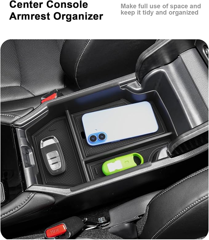 ECOZEN Center Console Organizer For 2023-2026 Honda Accord - 3 Pcs Armrest Box Storage Tray + Silicone Wireless Charging Area Mat + TPE Cup Holder For 2023-2026 Accord Hybrid Accessories