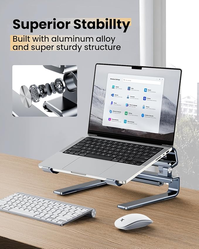 Aluminum Laptop Stand for Desk,Adjustable Computer Stand,Ergonomic Notebook Riser,Portable Ventilated Cooling Laptop Holder,Compatible with MacBook and All 10-16in Laptops