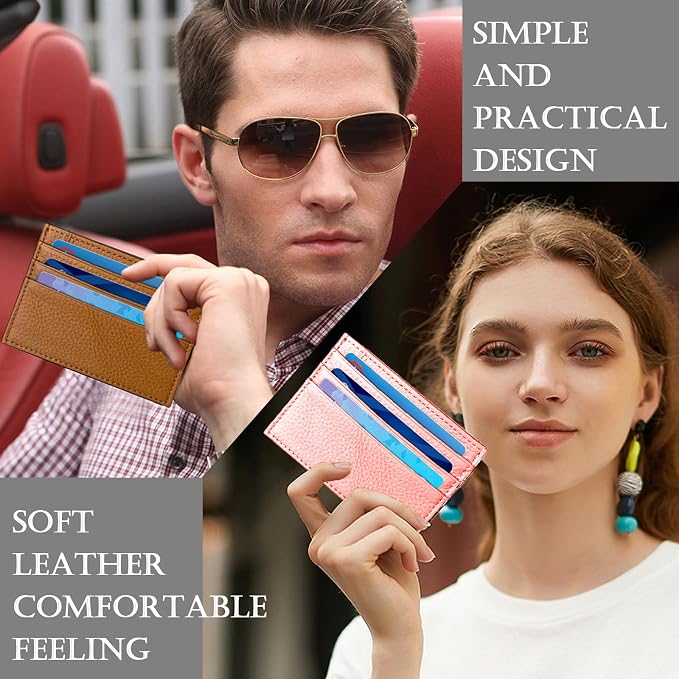 WOXVM Credit Card Holder Wallet RFID Blocking Slim Credit Card Cases Holder Premium Leather Minimalist Front Pocket Small Wallet with 6 Card Slots and 1 Pockets for Men Women (Pink)