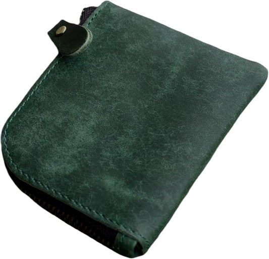 JJNUSA Genuine Leather Zipper Coin Purse Wallet With Key Car Smart Holder, Change Purse, Coin Pouch Holder For Men (Green)