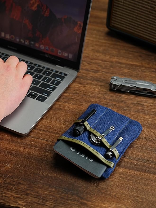 SP4 Waxed Canvas Compact EDC Pocket Organizer, Zippered Pocket Pouch for Men, Mini EDC Organizer for Change, Notebook, Tactical Pen, Flashlight