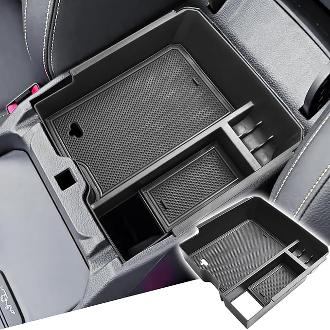 HGWEI Center Console Organizer Tray Compatible with 2024 2025 2026 Ford Ranger & Ranger Raptor Interior Accessories, Coin Container Armrest Storage Box(Electric handbrake Version), Black