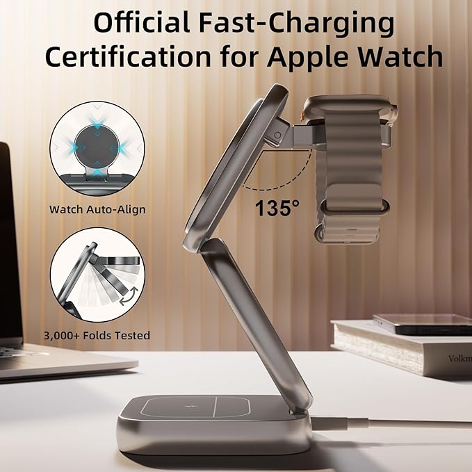 5-in-1 Wireless Charger for MagSafe, AC ISLAND Portable Travel Charging Station, 35W Max Fast Foldable Magnetic Stand, Evolved for iPhone 17-12 & Air Series, Apple Watch, AirPods (with 35W Adapter)