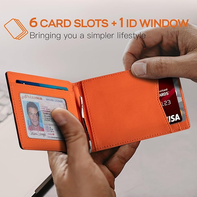 RUNBOX Slim Wallet for Men Genuine Leather RFID Blocking Bifold Minimalist Front Pocket Mens Wallet with Money Clip Thin Gift Box