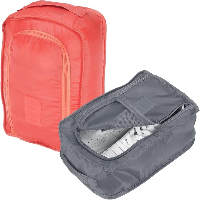 Foldable Travel Shoe Bag, Waterproof Shoe Pouches Organizer with Handle Travel Packing Cubes -Fitting for Storing (Sneakers/Sandals/Fitness Shoes) 2 Pcs & Gray/Pink