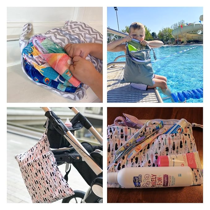 ALVA ALVABABY 3pcs Baby Cloth Diaper Wet Dry Bags Waterproof Reusable with Two Zippered Pockets Travel Beach Pool Daycare Soiled Baby Items Yoga Gym Bag for Swimsuits or Wet Clothes 3L-YA132