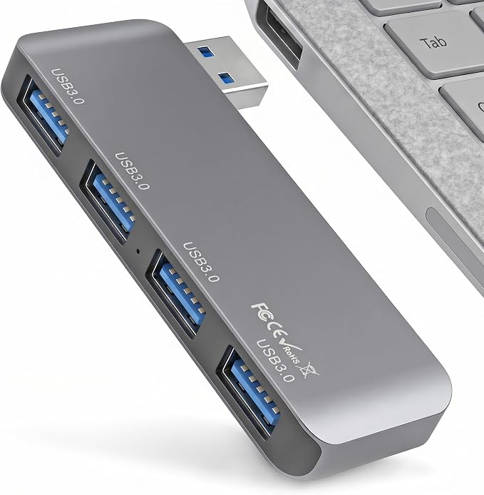 Portable 4-Port USB 3.0 Hub with Direct Plug-in USB Male Connector Design | Space-Saving USB Hub Compatible with Laptops and Desktops, Works with Windows, macOS, Linux and Chrome OS
