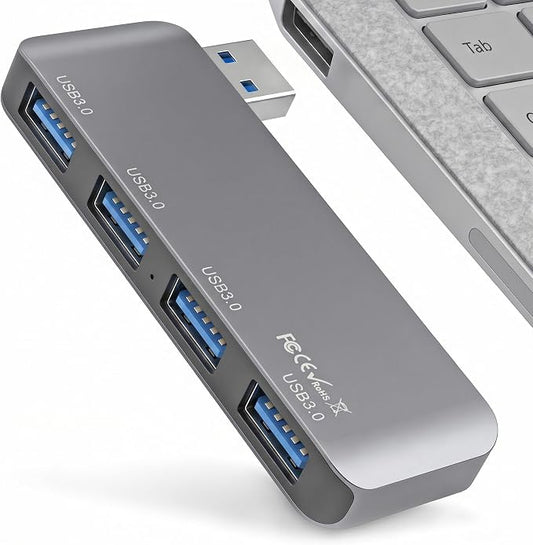 Portable 4-Port USB 3.0 Hub with Direct Plug-in USB Male Connector Design | Space-Saving USB Hub Compatible with Laptops and Desktops, Works with Windows, macOS, Linux and Chrome OS