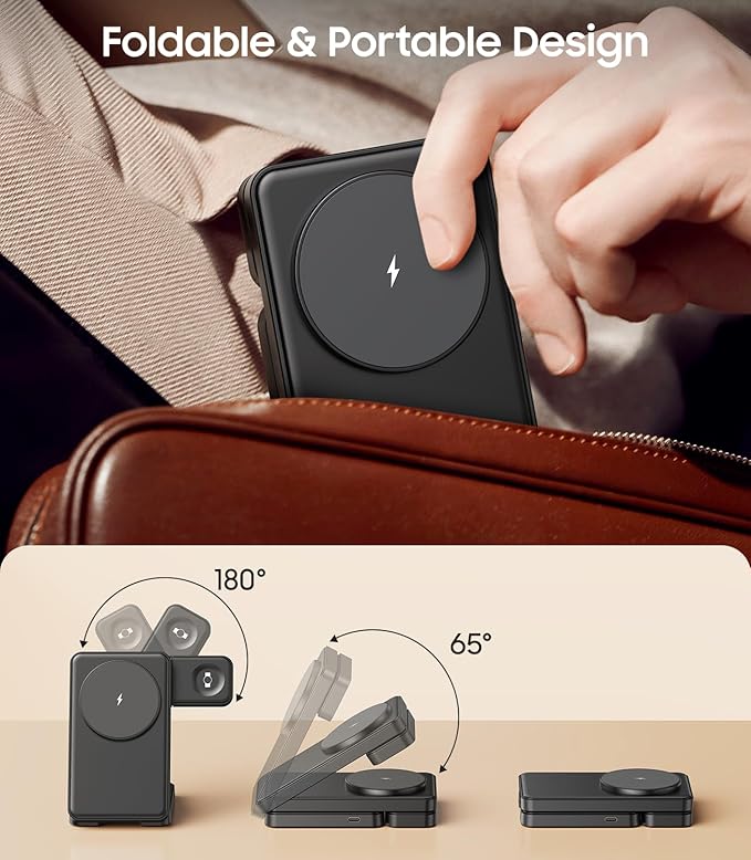 3 in 1 Magnetic Foldable Wireless Charger for Samsung, Fast Mag-Safe Charging Station for Galaxy S26 S25 S24 Ultra Plus/Z Fold/Z Flip 7/6/5, Charger Stand for Galaxy Watch Ultra /8/7/6/5/Pro, for Buds
