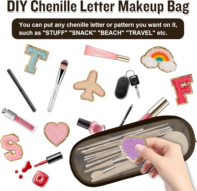 Nylon Small Clear Makeup Bag Slim Pencil Pouch, Cute Pencil Case Black Makeup Bag Preppy Cosmetic Zipper Pouch for Purse, Waterproof Travel Toiletry Bag Coin Pouch Make Up Organizer for Women(Brown)