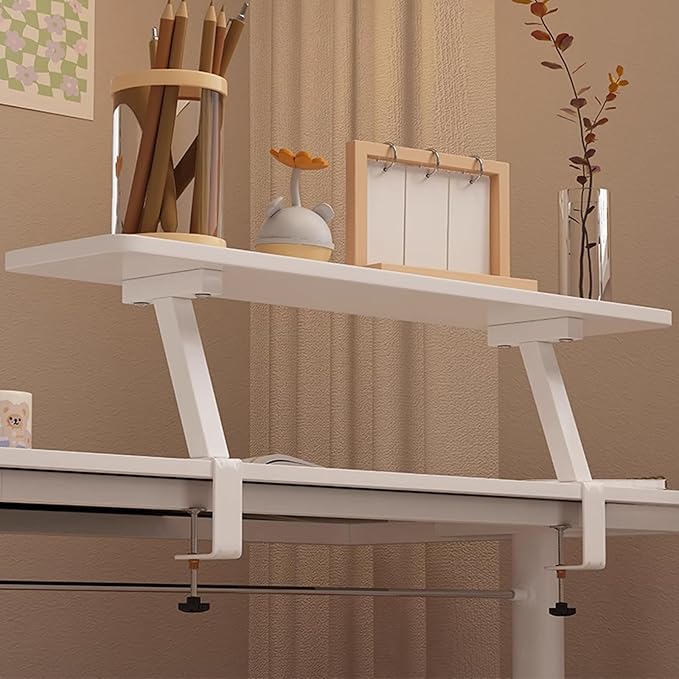 Clamp on Desk Shelf, Clamp on Shelf Stand for Monitor, Clamp-on Desk Mount Monitor Riser Computer Stands, C-Clamp Design with Rubber Pad, Clamp on Base, Spacious Storage Space(Walnut,60x20cm)