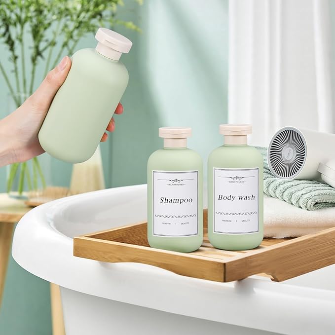 6.8oz Travel Bottles for Toiletries, Empty Plastic Squeeze Bottles with Flip Cap, Lotion Container for Toiletries Travel Size Shampoo and Conditioner (3 pack Green)