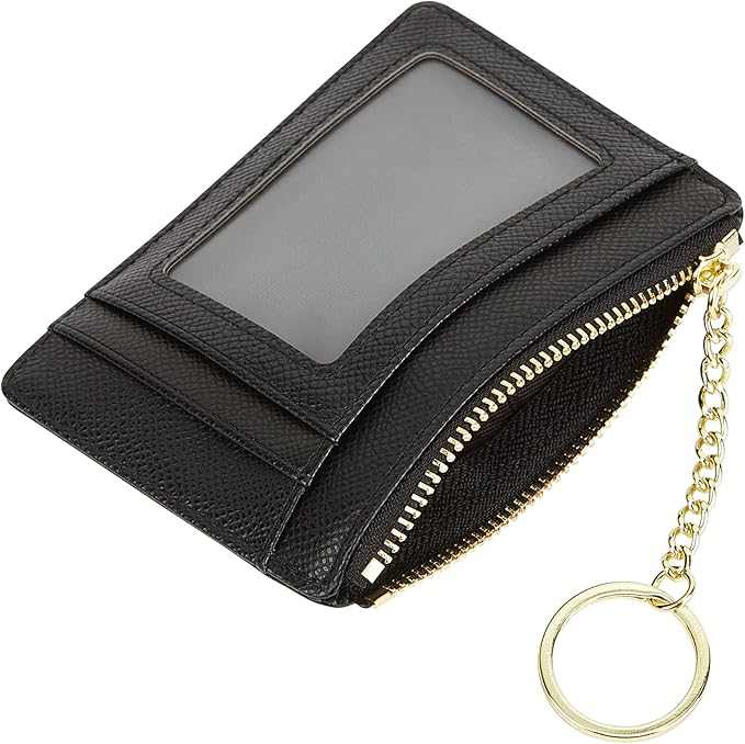 Women's Slim Minimalist Card Holder Coin Changes Purse Keychain Front Pocket Wallet With ID Window