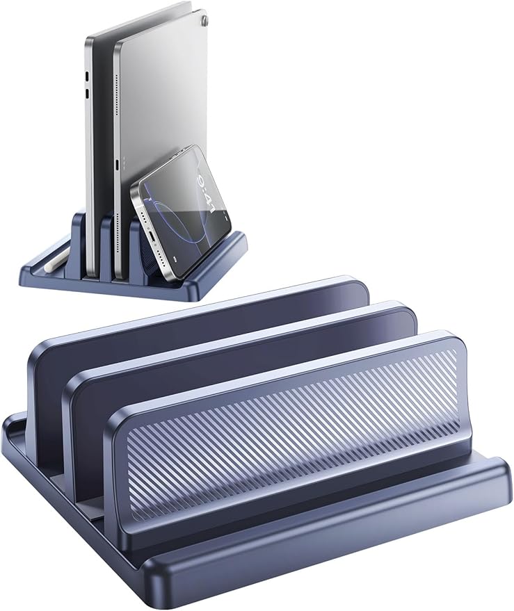 4 in 1 Vertical Laptop Stand Holder,Adjustable ABS Plastic Desktop Management Notebook Dock,Vertical Laptop Stand Space-Saving for All MacBook/Surface/Samsung/HP/Dell/Chrome Book(Drak Blue)