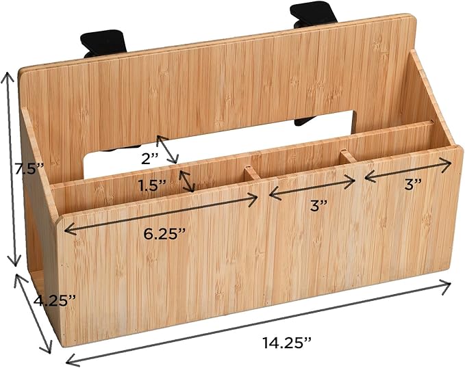 MobileVision Bamboo Side Desk or Table Organizer with C-Clamp Mount on Rear For Easy Mount