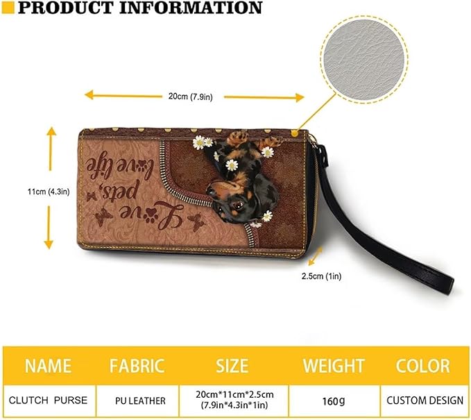 Bulopur Dachshund Dog Wallet for Women Zip Around Clutch Purse PU Leather Waterproof Travel Wallet Passport Holder Ladies Handbags