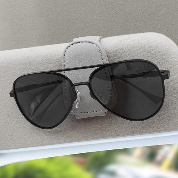 Sunglass Holder for Car, Magnetic Leather Eyeglass Hanger Sunglass Clip for Car Visor, Car Sunglass Holder Organizer Storage, Car Interior Accessories (1PCS, Gray)