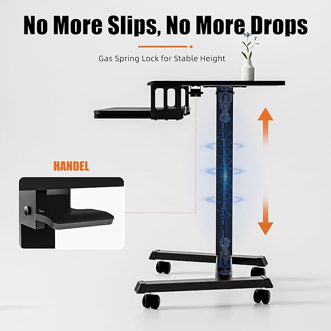 ERGOMAKER Mobile Standing Desk with Keyboard Tray, Gas Spring Rolling Desk with Lockable Wheels, Portable Laptop Desk, Adjustable Height Stand Up Desk, Computer Workstation Home Office, Black