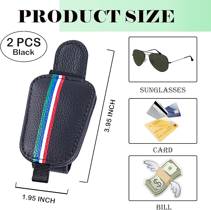 Sunglasses Holder for Car Visor - Universal Car Eyeglass Glasses Magnetic Clip - 2 Pack Leather Car Convenient and Fashion Sunglass Organizer Hanger Clip Ticket Card Clip Interior Accessories (Black)