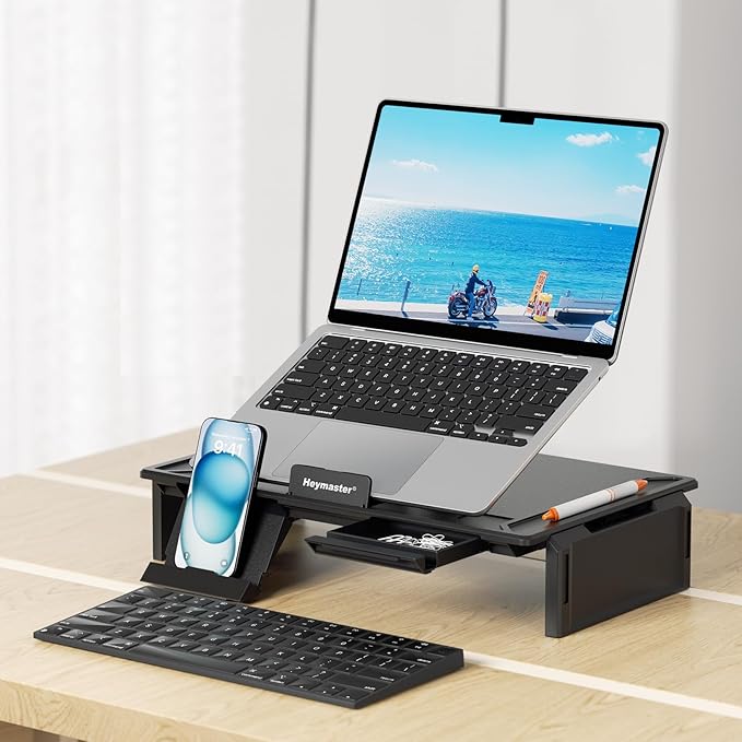 Heymaster Ergonomic Monitor Stand Riser, Laptop Stand Foldable Muti-Angle Adjustable Portable Foldable Stand with Heat-Vent Compatible with MacBook, Air, Pro, Surface Laptop (9-17 inches) (Black)