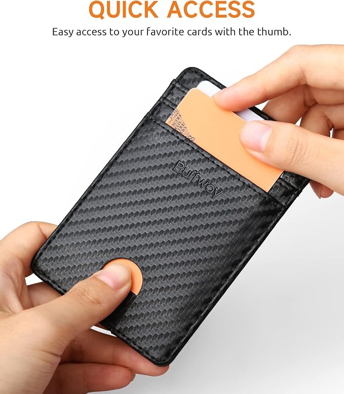 Buffway Mens Slim Wallet, Minimalist Thin Front Pocket Leather Credit Card Holder with RFID Blocking for Work Travel | Minimalist