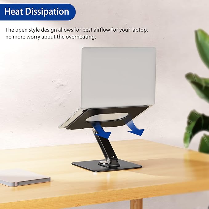 BESIGN LSX7 Laptop Stand with 360 Rotating Base, Ergonomic Adjustable Notebook Riser, Foldable Computer Holder Compatible with 10-15.6" Laptops (Black)
