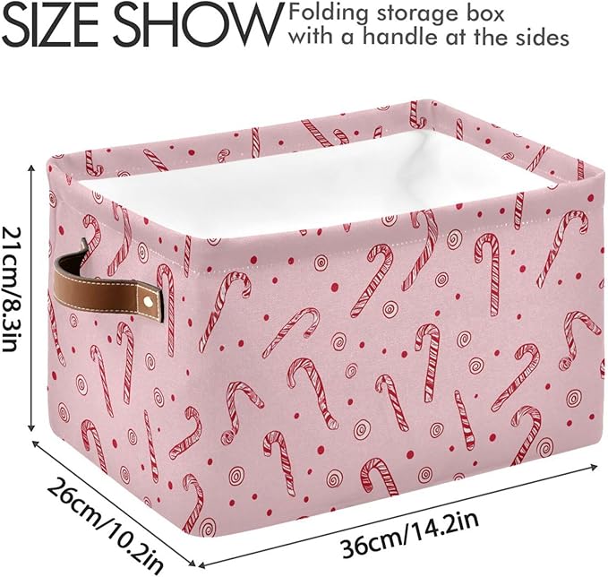 Aslsiy Storage Basket Candy Cane and Ornament on Pink Nursery Bins Baby Canvas Box Clothes Shelf Basket Laundry Hampers 1 Pcs