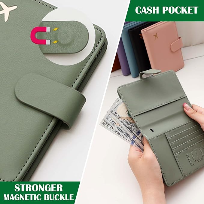 Melsbrinna Rfid Passport Holder for Travel women/Men Set Travel Suitcase Tag, Cute Passport Wallet Rfid Blocking Card Slots, Rfid Passport Cover/CaseTravel Wallet (A-mossgreen)