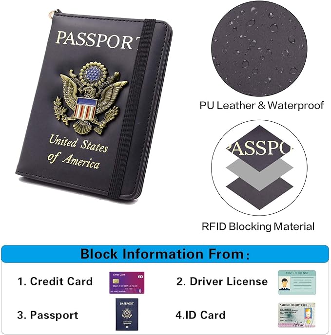 Cnycmy Passport Holder for travel,Passport-Wallet-Holder for Women, RFID Passport Holder with Slot Waterproof, PU Leather Travel Passport Case (black1)