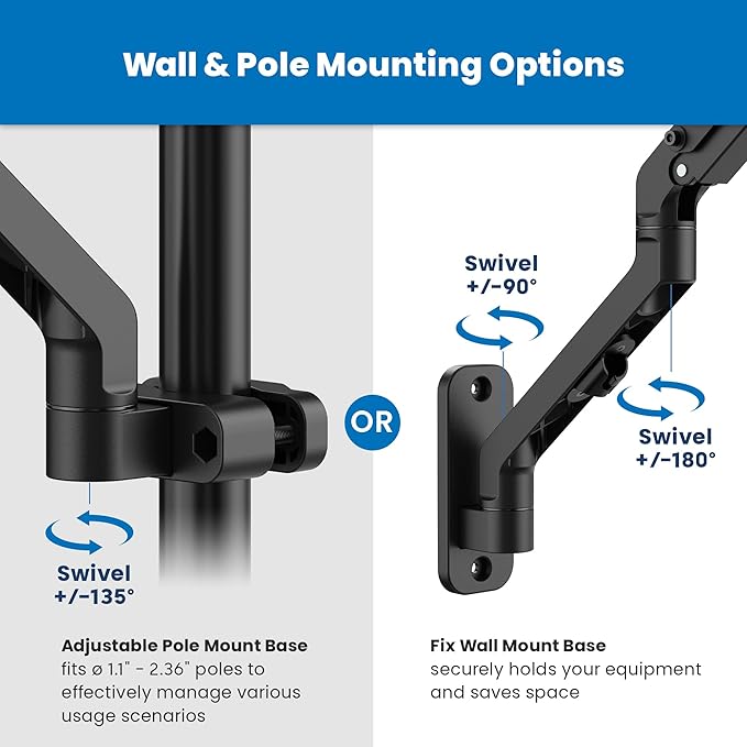 Mount-It! Ergonomic Laptop Arm for Wall or Pole Mounting, Full Motion Adjustments, Versatile Design, Easy Installation