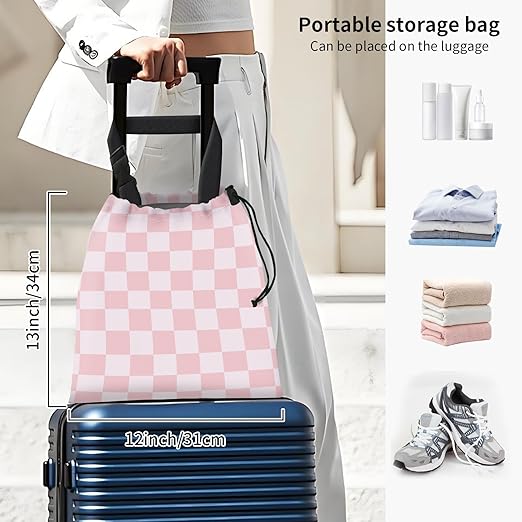 Car Trash Bag Large Hanging Can for Back of Seat, Cute Waterproof Car Garbage Bag for Vehicle, Travelling, Outdoor Pink White Checkerboard