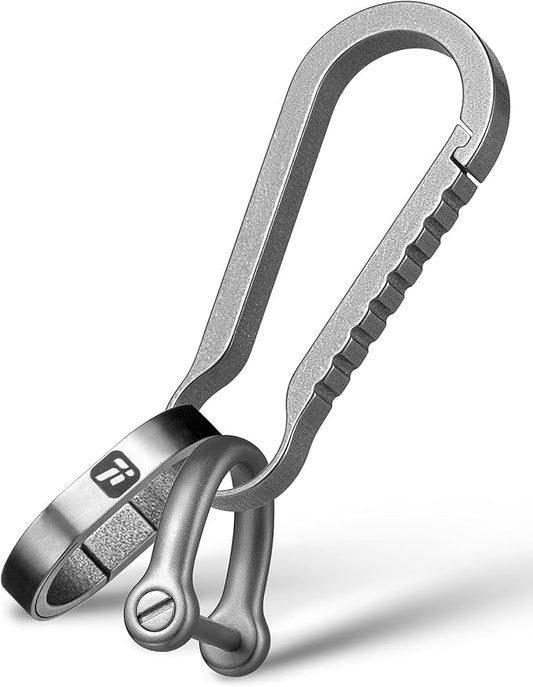 FEGVE Titanium Key Chain Clip with Side-Pushing Key Ring & 2/3inch D Ring for Car Fob Keys