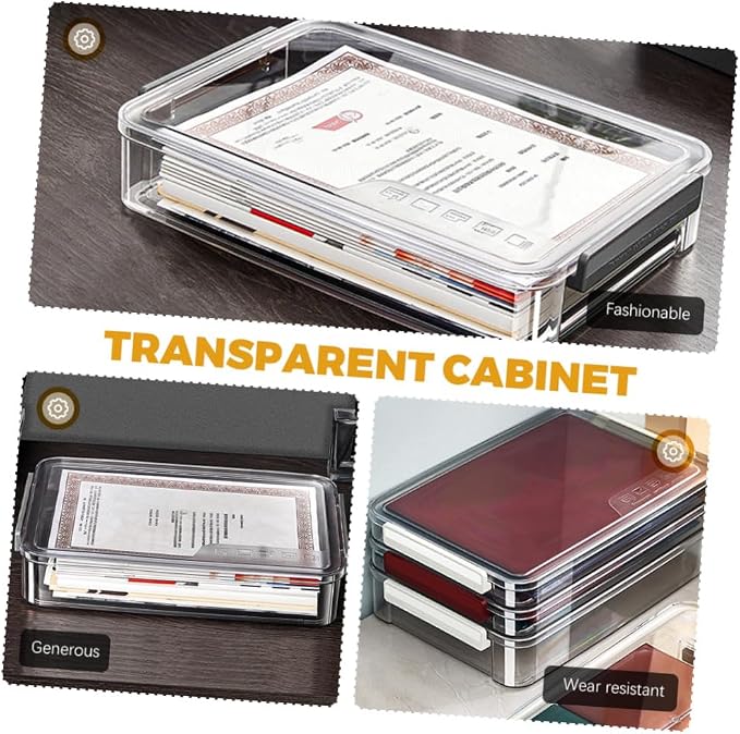 Sewroro Stackable Desktop File Cabinet Small Document Storage Box with Lid Office File Organizer Tray for Home and Office Paper Filing