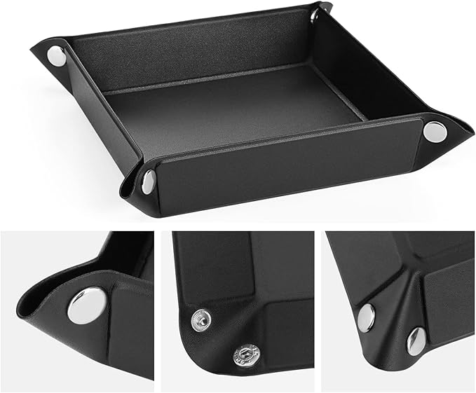 Luxspire Valet tray, PU Leather Tray, Catchall Tray, Men Women Jewelry Key Tray, Desk Storage Plate for Key Coin Phone Jewelry Wallet, Small Size - Black