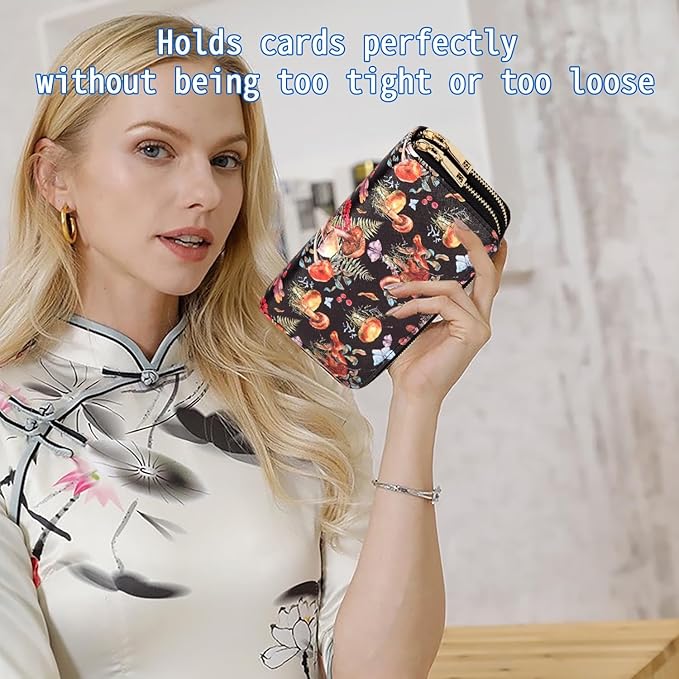 Mushroom Wallet for Women Ladies Purse Large Extra Capacity Zip Around Wallets (Mushroom print)